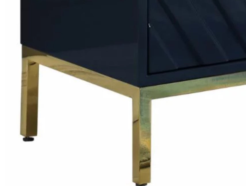 Contemporary Sideboard, Golden Base & Geometric Accented Doors, Navy