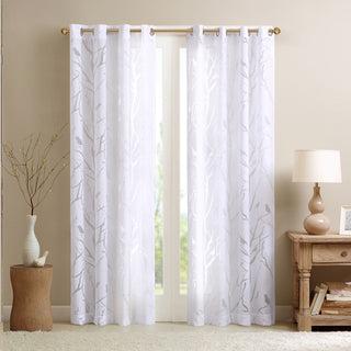 Madison Park Averil Devore Bird Sheer Window Curtain Panel, White
