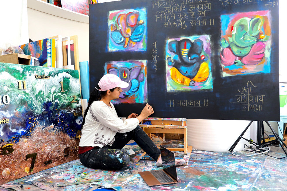 Abstract GANESHA Texture Painting, spiritual abstract expressionism figurative