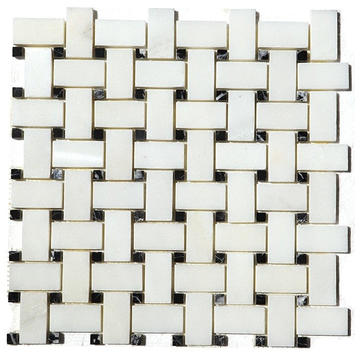 Carrara Premium Basketweave Mosaic Tile, 12"x12", Set of 30