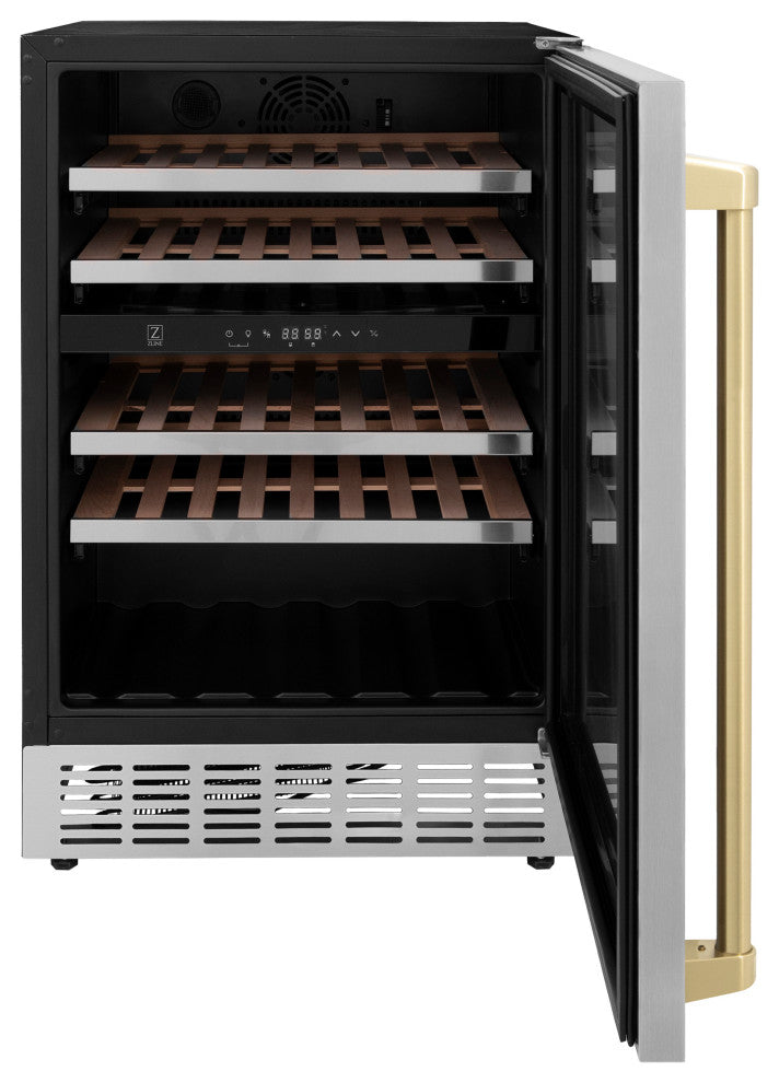 ZLINE 24, Wine Cooler, Stainless Steel With Champagne Bronze, RWVZ-UD-24-CB