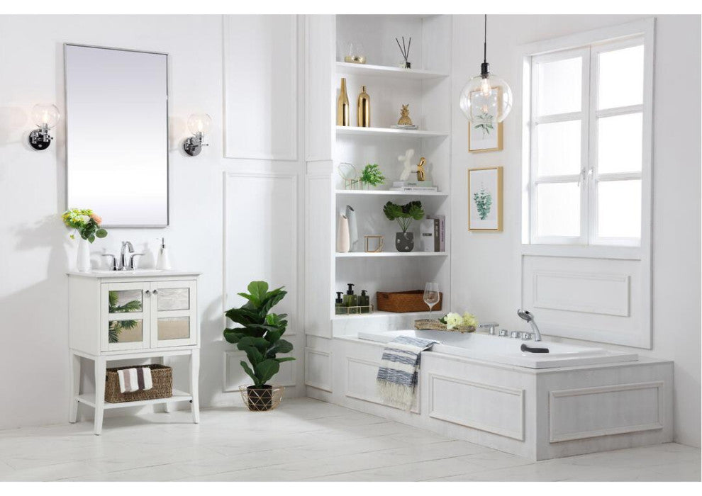 Elegant VF2100MR 24" Single Bathroom Mirrored Vanity Set, White