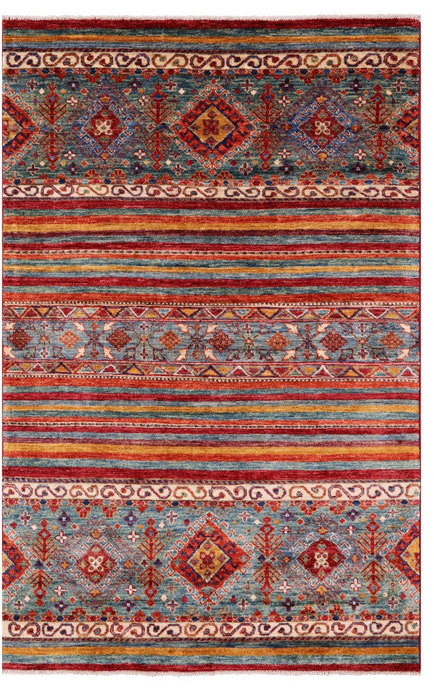 4' 0" X 6' 2" Hand Knotted Super Kazak Khorjin Rug - Q12675