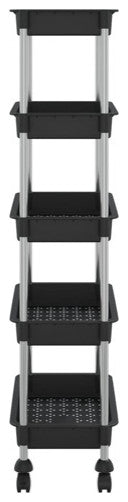 vidaXL 5-Tier Kitchen Trolley Kitchen Cart with Wheels Black Iron and ABS