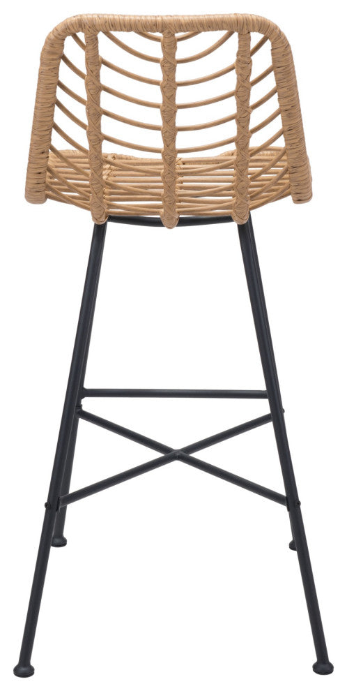 Bar Stool Chair Barstool, Set of 2, Steel Metal, Natural, Black, Outdoor Patio