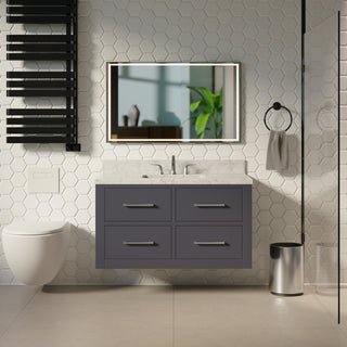 Helsinki 42" Floating Wall Mounted Bathroom Vanity, Marine Gray, Carrara Marble