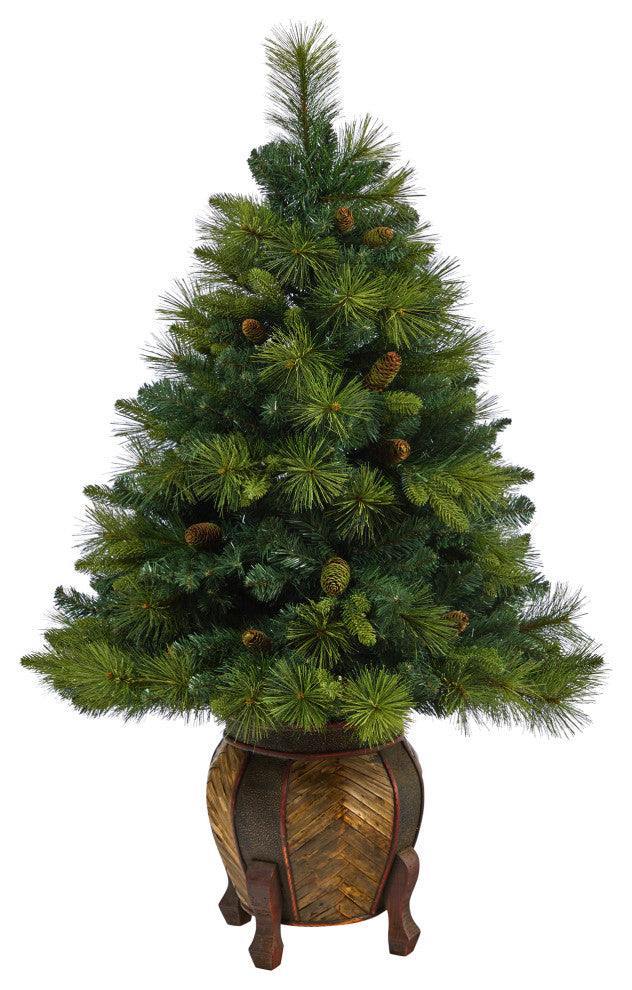 52" North Carolina Pine Faux Xmas Tree W/Lights, Bendable Branches & Pinecones