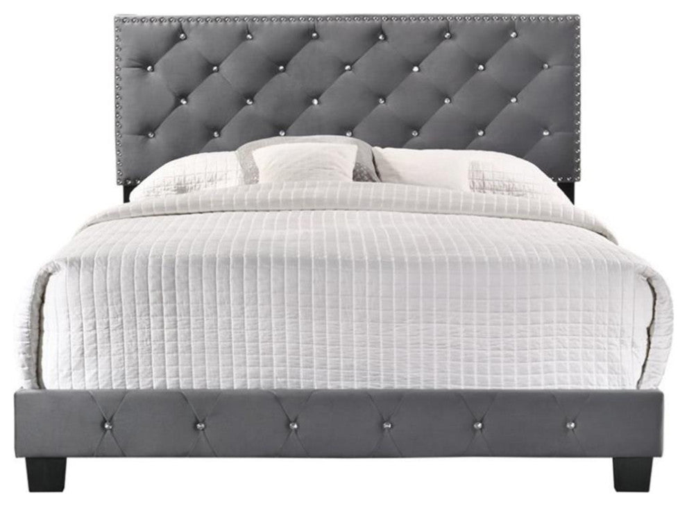 Glory Furniture Suffolk Velvet Upholstered Full Bed in Gray