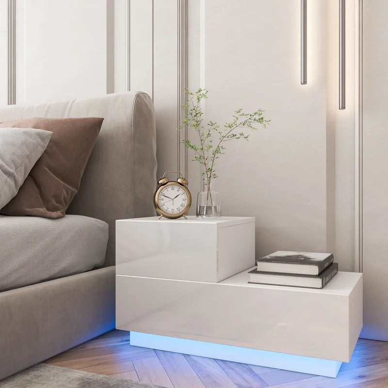 Lilly Modern LED Light Nightstand w/2 Drawers, White