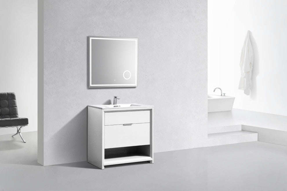 KubeBath Nudo 32'' Floor Mount Modern Bathroom Vanity, Gloss White