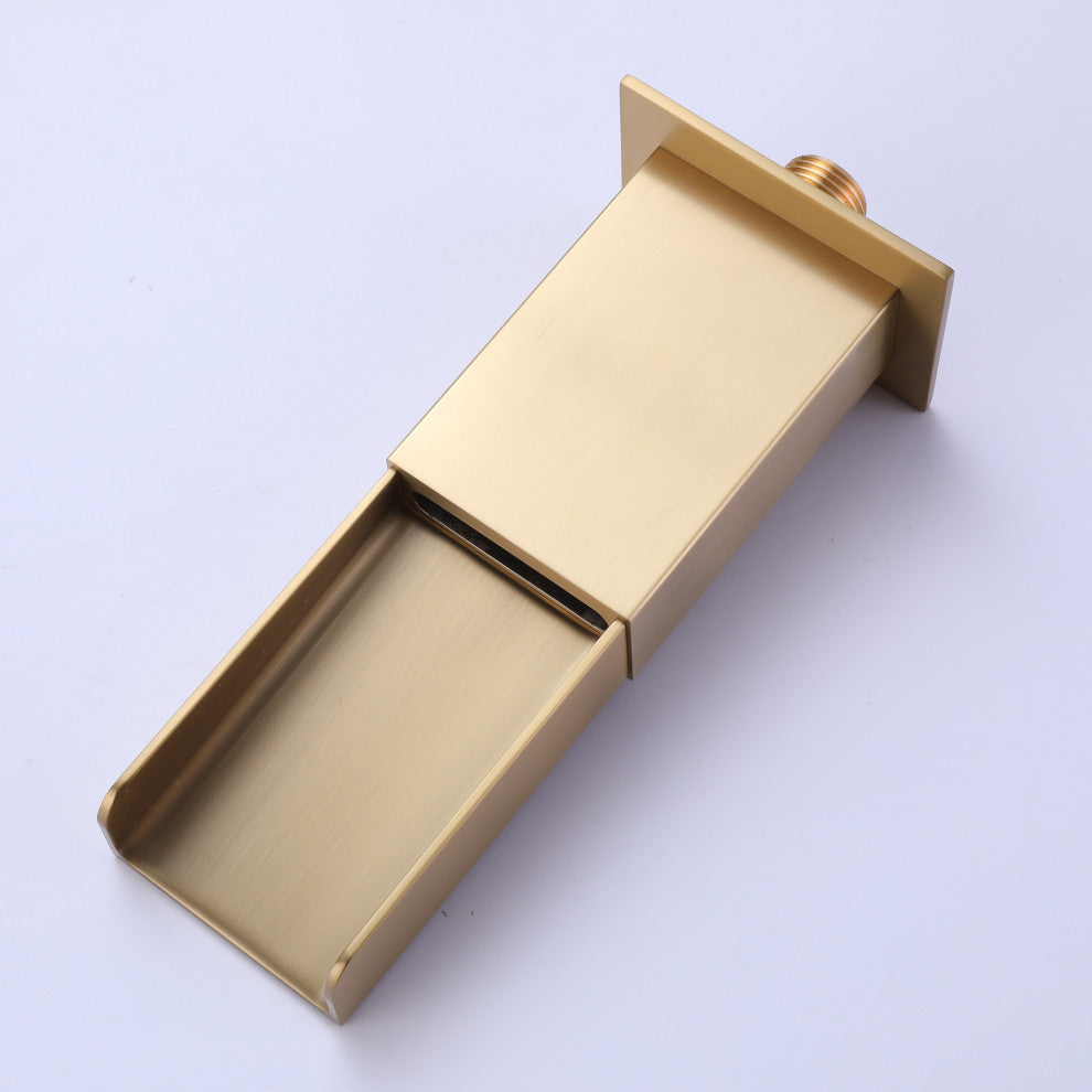 Modern Wall Mounted Dual Handle Bathtub Faucet with Hand Shower, Brushed Gold