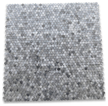 Bardiglio Gray Dark Grey Marble 1 inch Hexagon Mosaic Tile Honed, 1 sheet