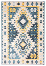 Aqua Mosaic Area Rug, Taupe/Blue, 5'x7'