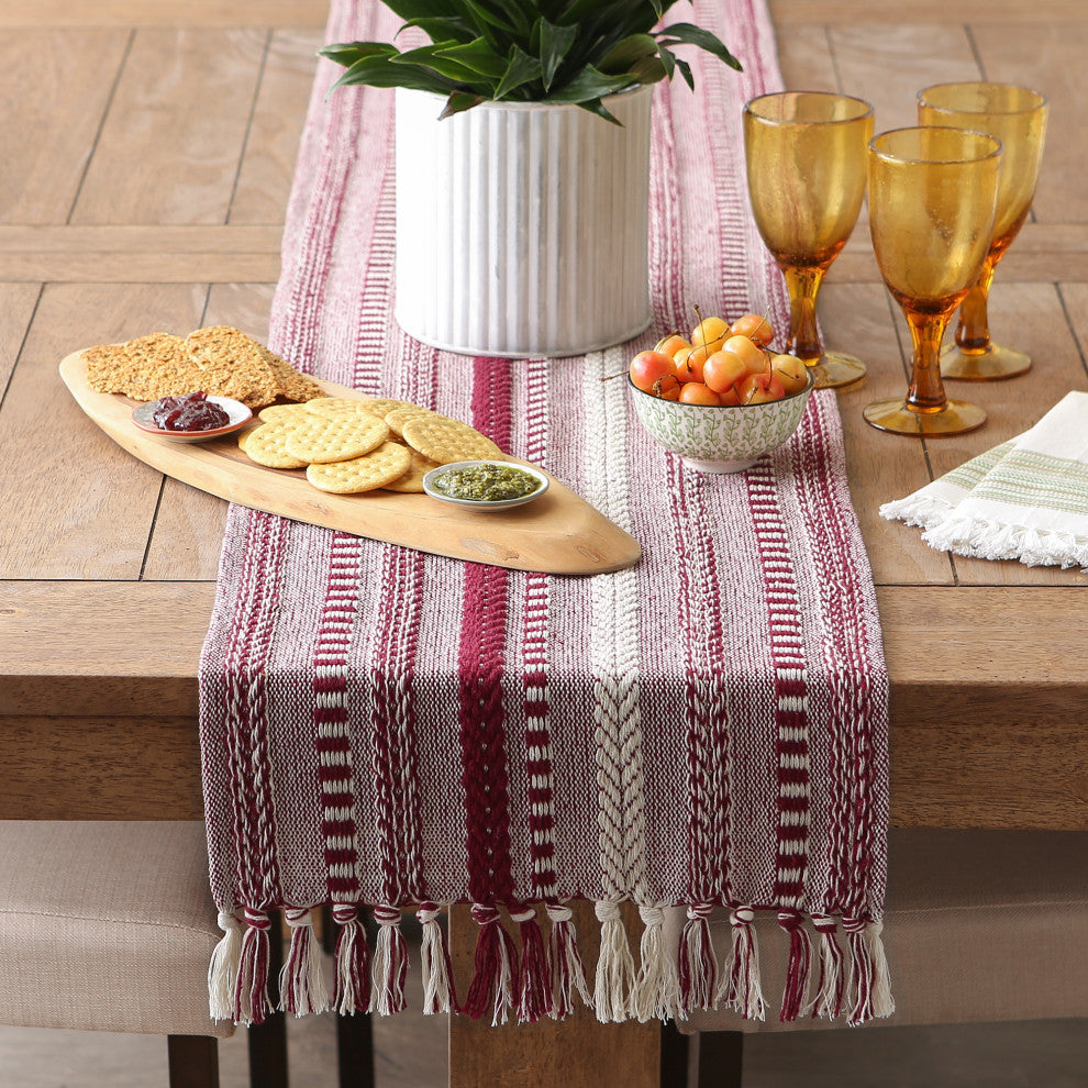 Wine Braided Stripe Table Runner 15x72