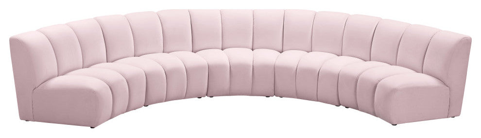 Infinity Channel Tufted Velvet Modular Chair, Pink, 5 Piece