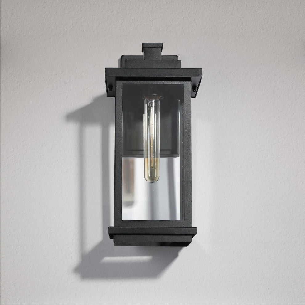LNC 1-Light Matte Black Transitional Outdoor Wall Sconce, 15"H