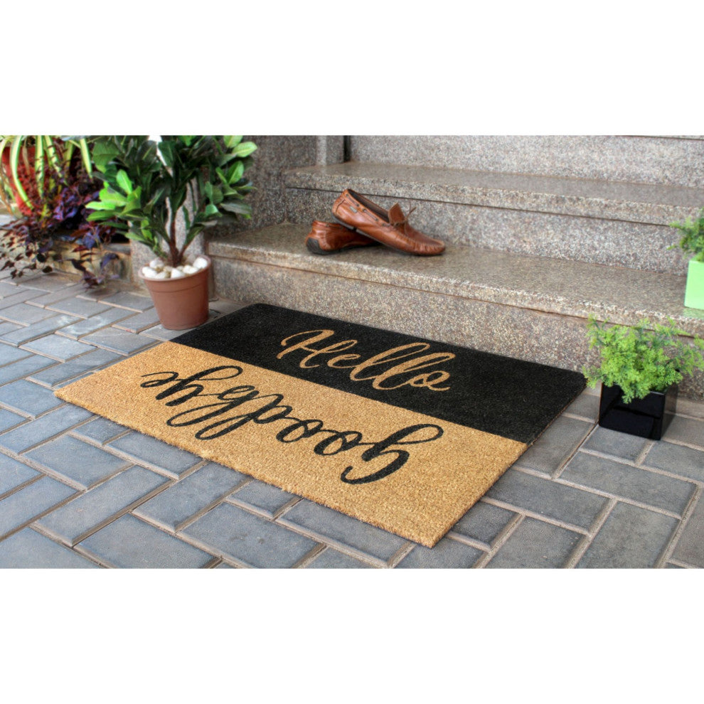 Black Machine Tufted Hello Goodbye Reverse Doormat, 24" x 36"
