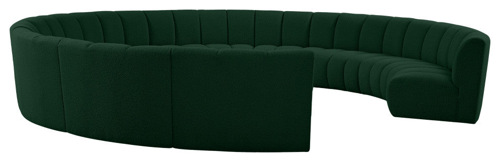 Infinity Black Boucle Fabric Upholstered Arc Shaped Modular Sectional, Green, 11-Piece, Arc-Shaped