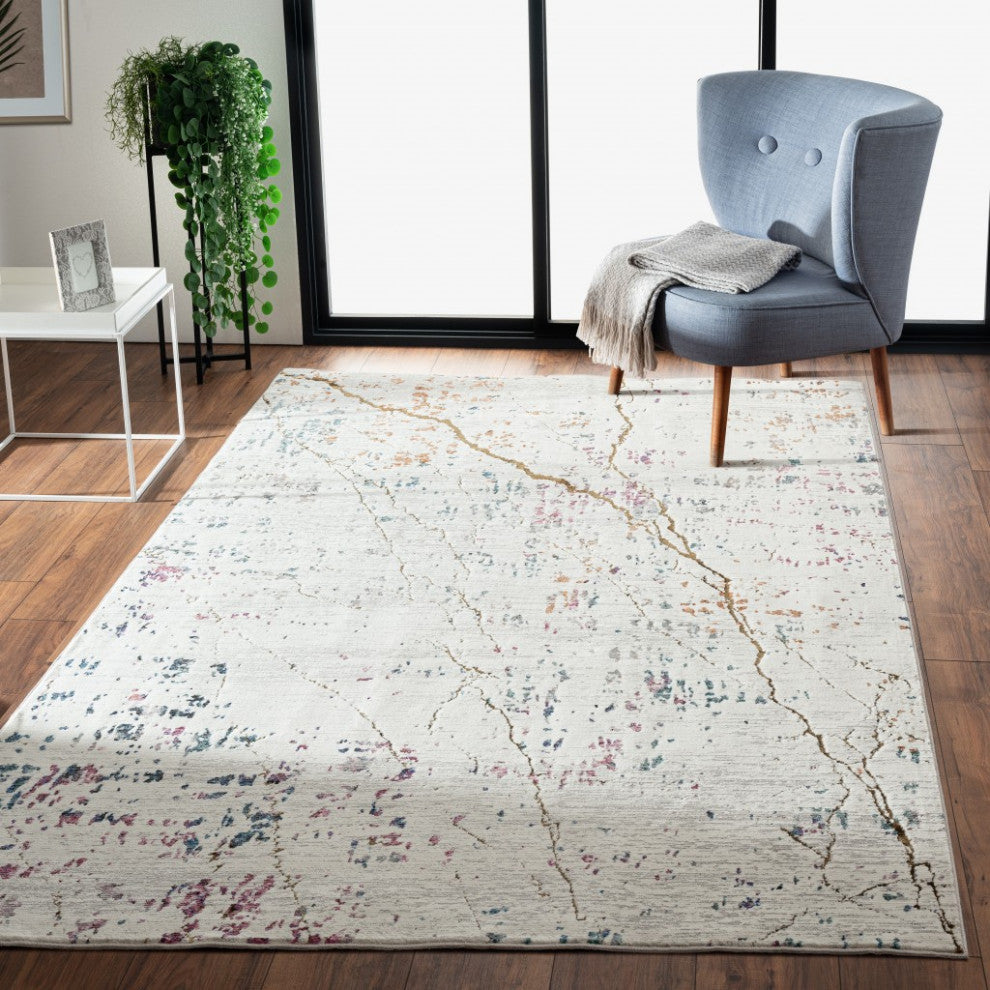 8'x10' White Abstract Marble Area Rug