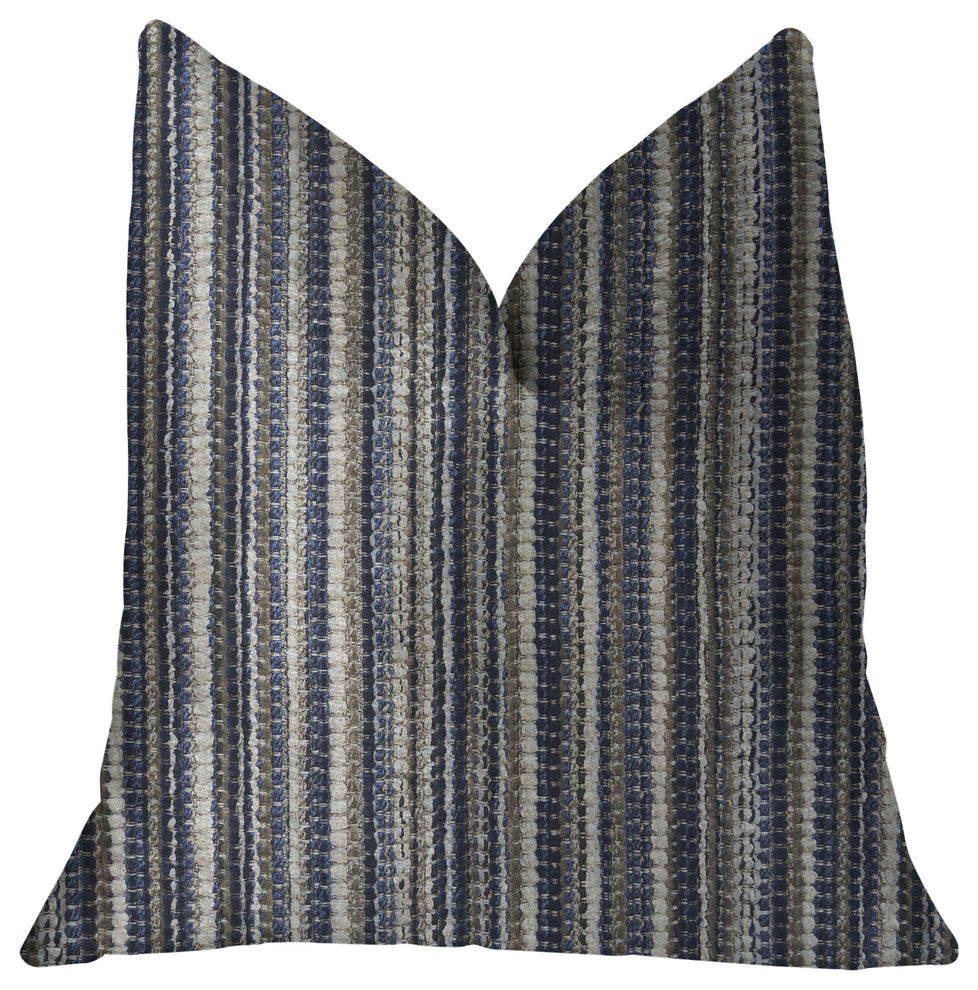 New Hampton Ivory and Blue Luxury Throw Pillow, 18"x18"