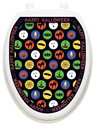 Boo-ka-dots Toilet Tattoos Seat Cover, Vinyl Lid Decal, Halloween Decor, Elongated