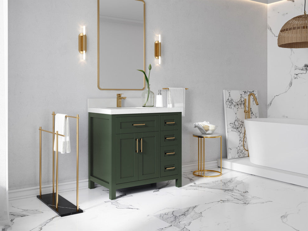 Cambridge 36 Left Offset Bath Vanity in Pewter Green 1.5" White Quartz