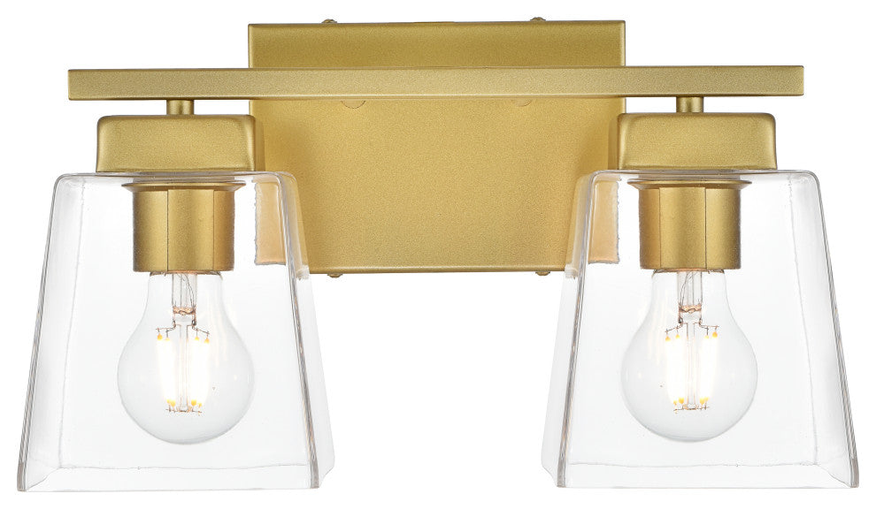 2 Light Brass And Clear Bath Sconce