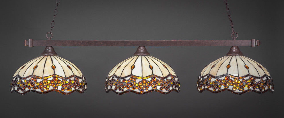 Square 3-Light Bar, Dark Granite/Roman Jewel Art