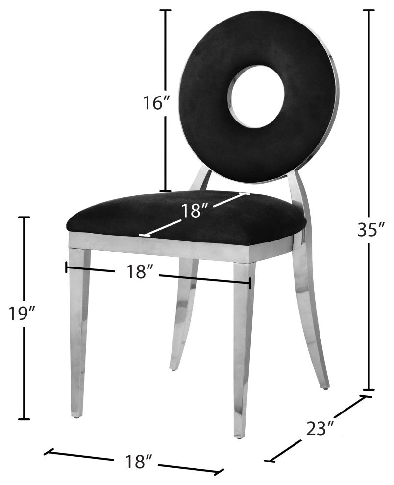 Carousel Upholstered Dining Chair, Set of 2, Black Velvet, Chrome Finish