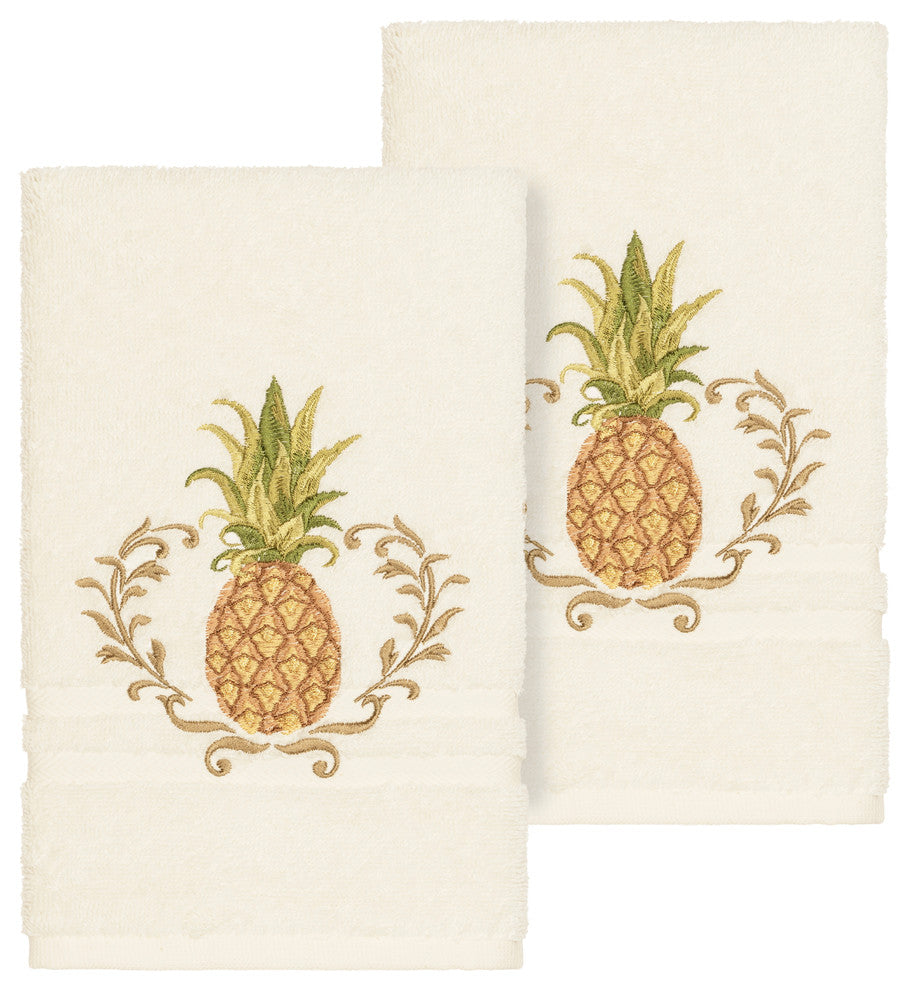 Linum Home Textiles Welcome Embellished, Cream, Hand Towel, 2-Piece Set