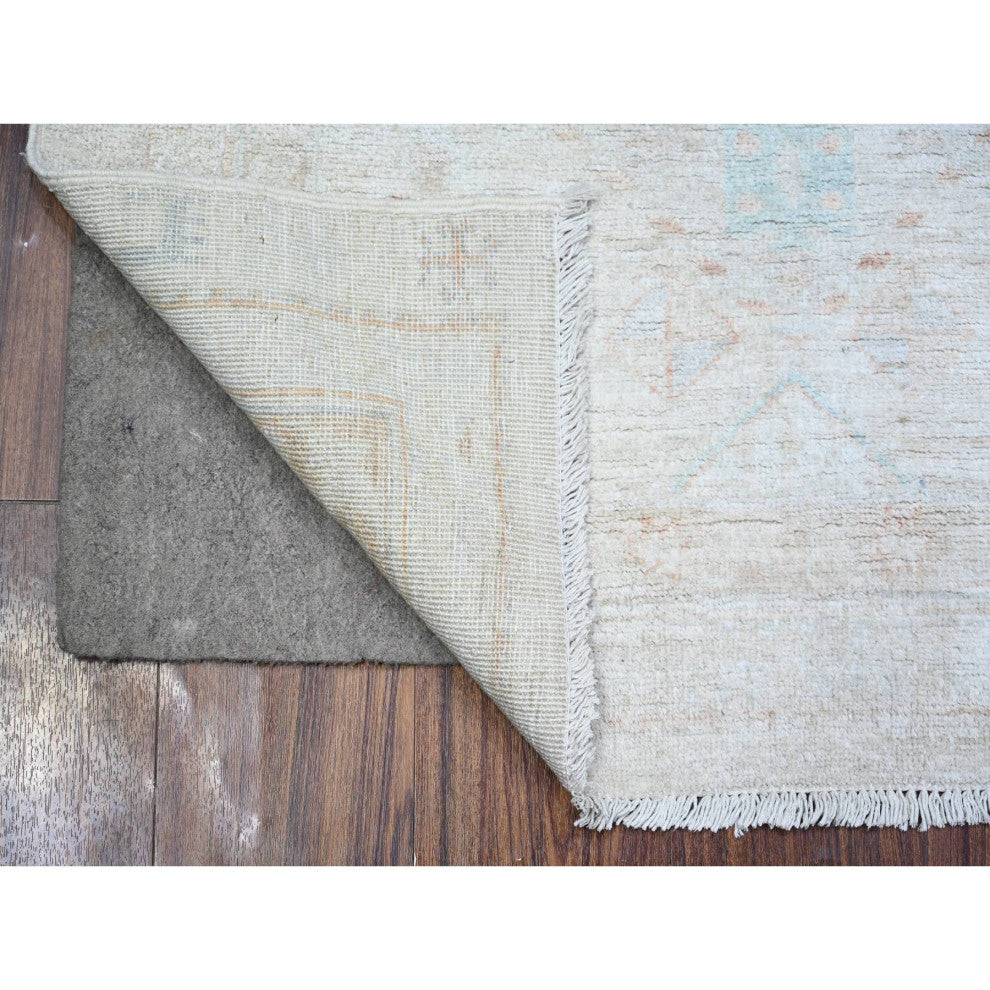 Cascading White White Wash Peshawar Hand Knotted Wool Oriental Rug  2'11"x4'9"