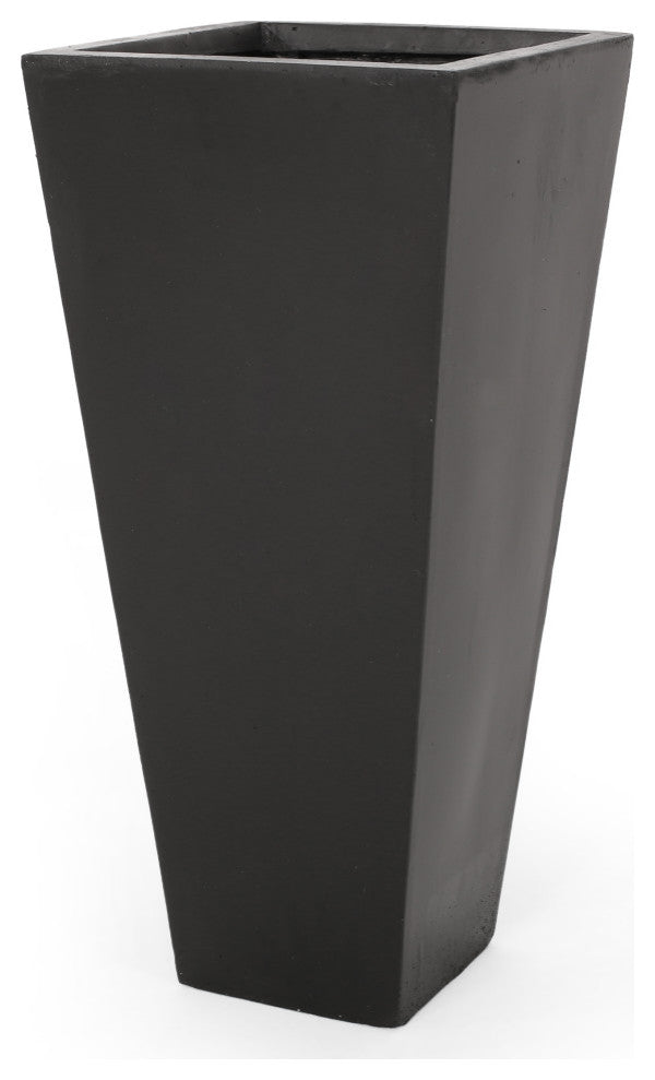 Ephraim Outdoor Cast Stone Planter, Matte Black, Medium