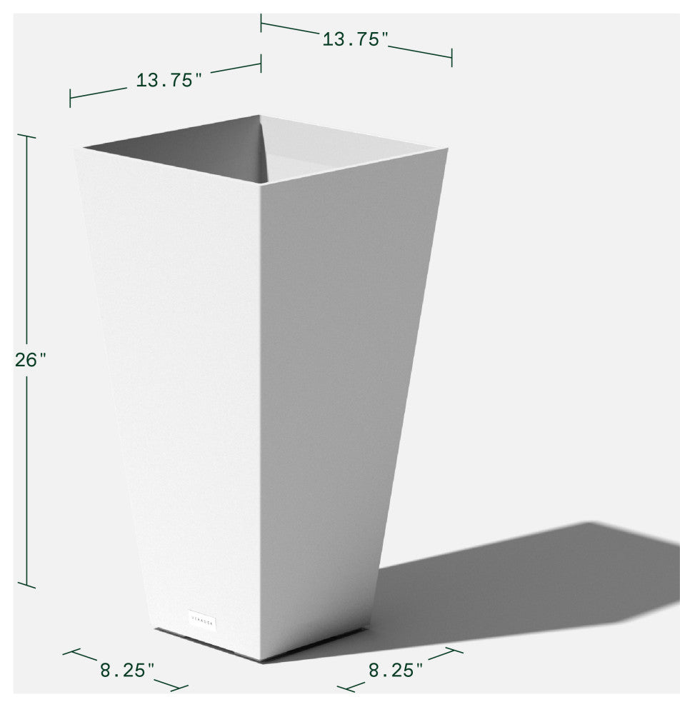 Midland Tall Square Planter, White, 26'', 2 Pack