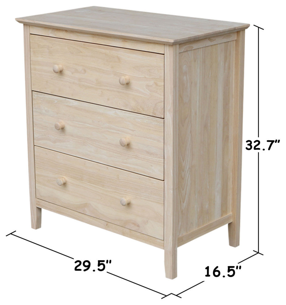 Solid Wood Dresser Chest With 3 Drawers