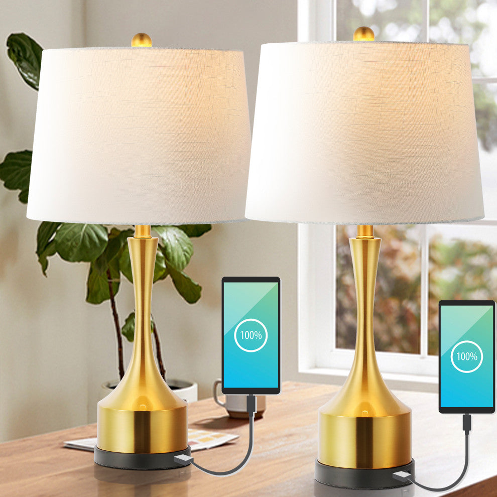 Cooper 26" French Country Iron Table Lamp, USB Charging, Set of 2, Gold