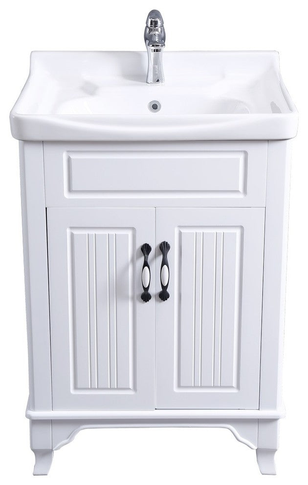 White Wooden Cabinet Vanity Sink 24.25" W with Overflow, Drain and Hardware