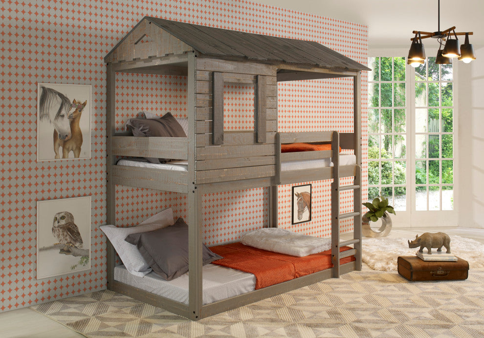 Acme Furniture Darlene Farmhouse Wood Twin Over Twin Bunk Bed in Rustic Gray