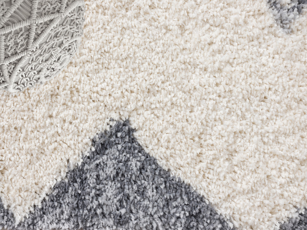 Abani Willow WIL170A Cream Moroccan Shag Grey Border Area Rug