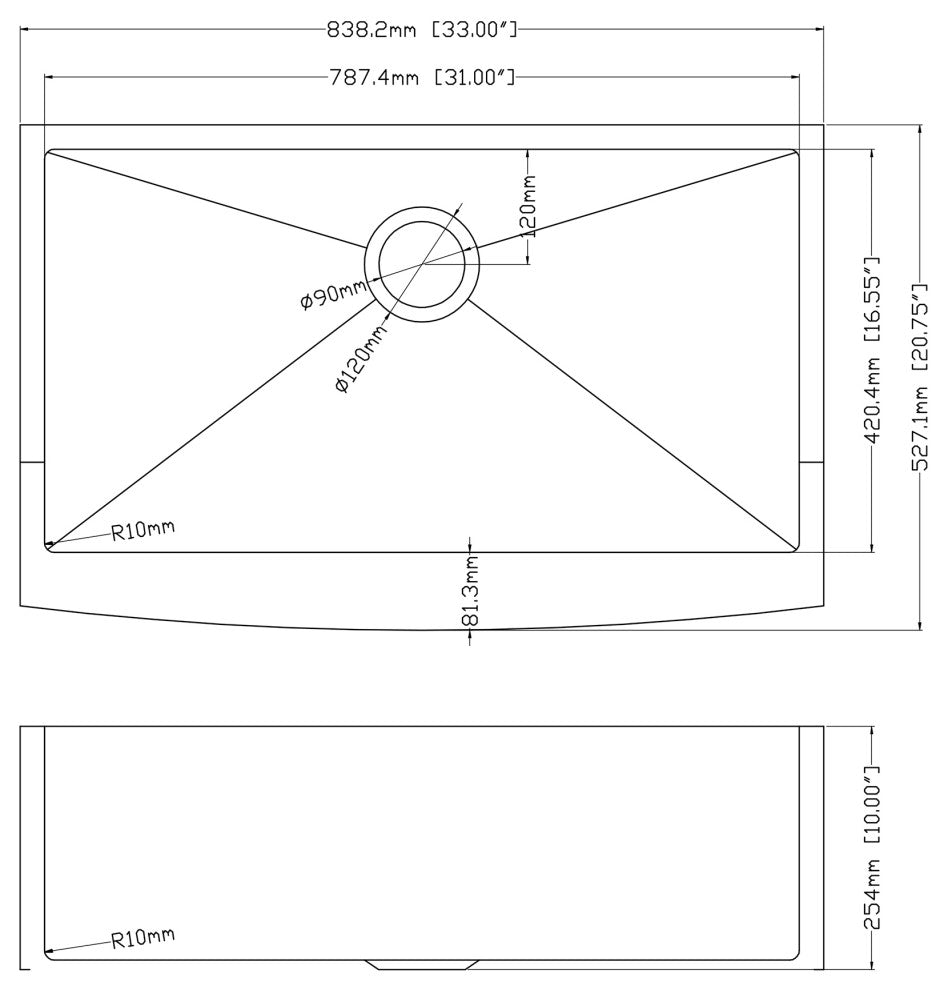 Farmhouse 16 Gauge Stainless Steel Apron Front Deep Single Bowl Kitchen Sink, 33x21x10