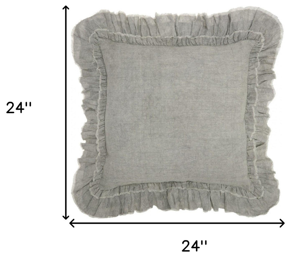 24" Light Gray Pillow With Ruffled Edges