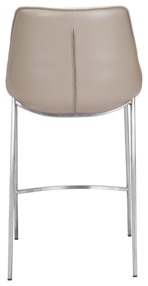 Counter Stool Chair, Set of 2, Faux Vinyl Leather, Steel, Gray, Silver