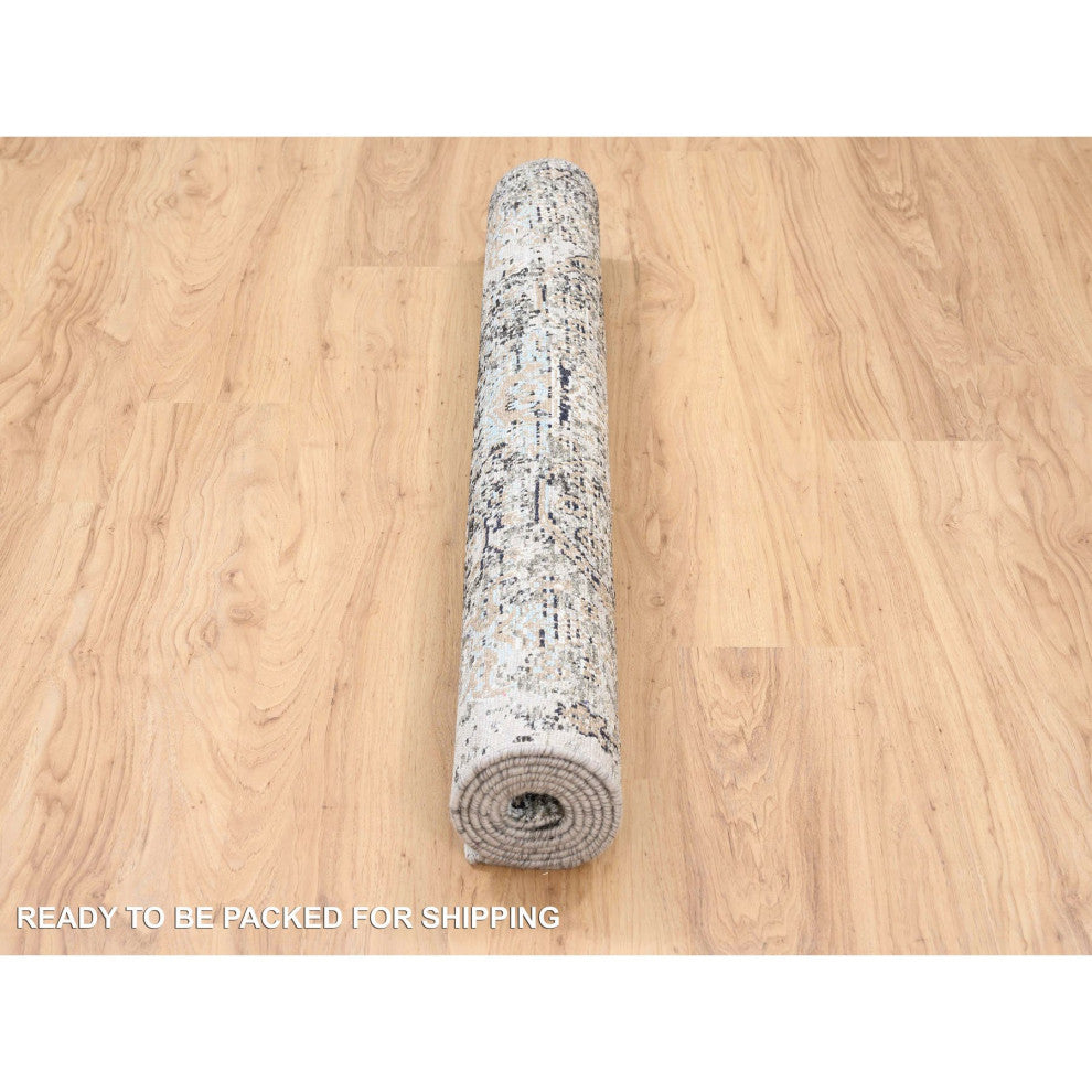 Gray, Modern, Silk with Textured Wool, Hand Knotted, Rug , 4'1" x 6'0"