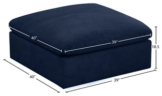 Cozy Velvet Upholstered Overstuffed Ottoman, Navy