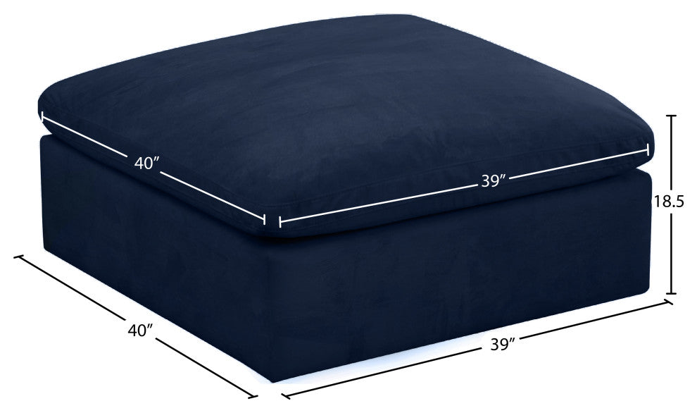 Cozy Velvet Upholstered Overstuffed Ottoman, Navy