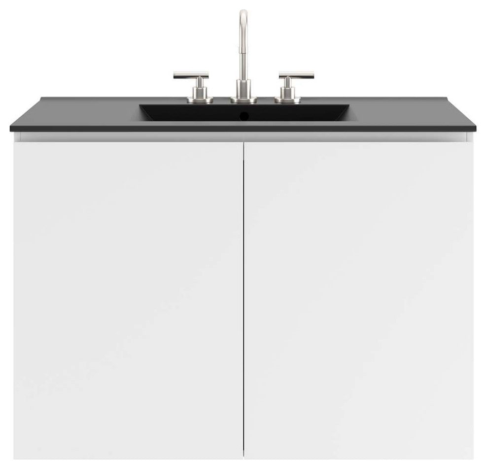 Sink Vanity Cabinet, Wall Mount, Black White, Ceramic, Modern, Hotel Bathroom