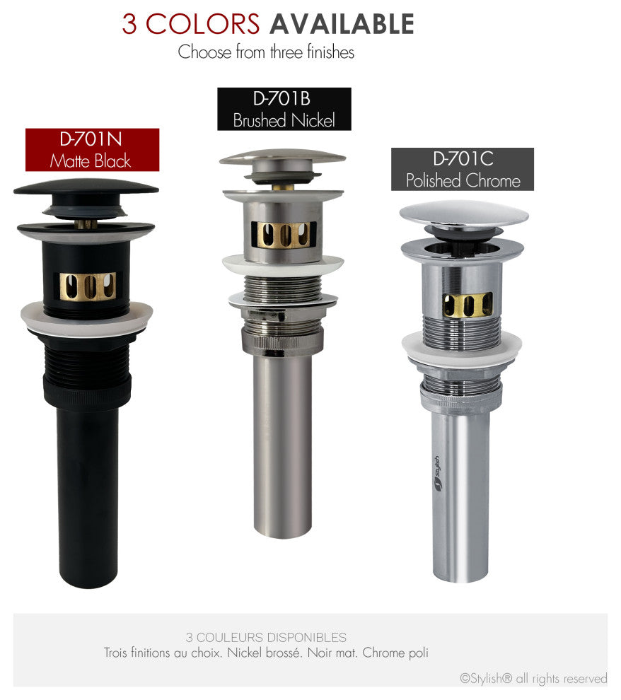 STYLISH Polished Chrome Pop-Up Bathroom Sink with Overflow Set of Two