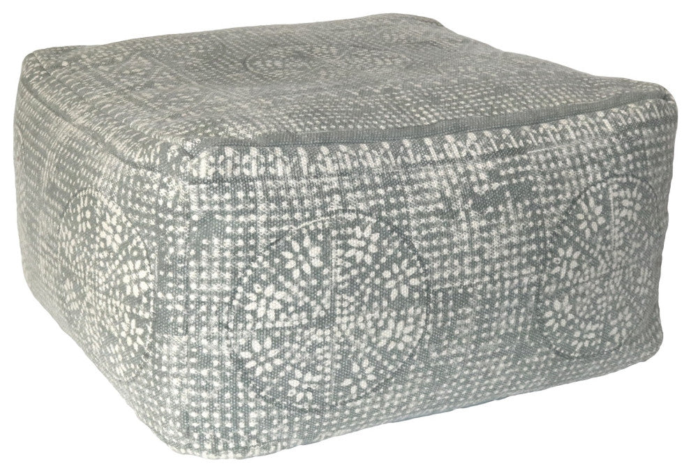 Light Gray Patterned Square Pouf