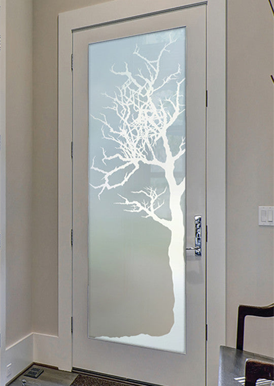 Front Door - Winter Tree - Fiberglass Grain - 36" x 80" - Knob on Right -...