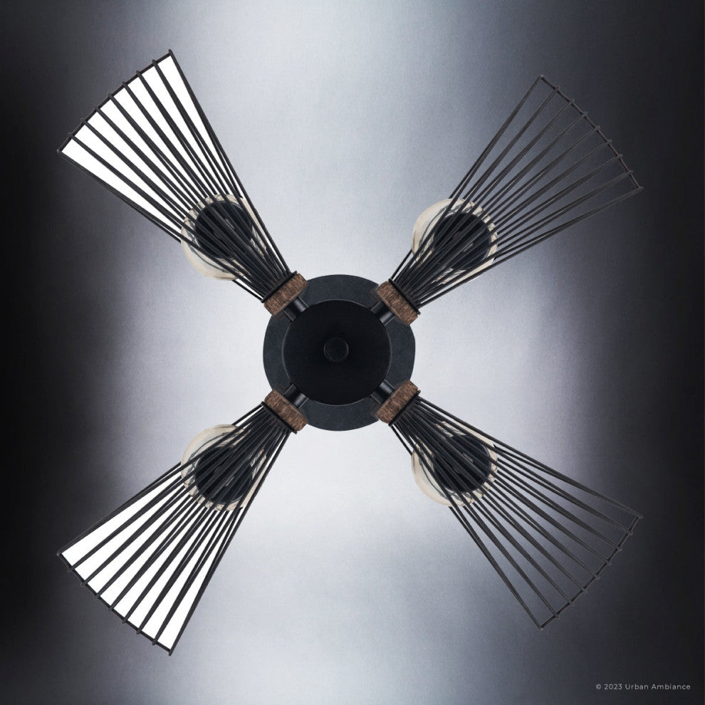 Luxury Transitional Pendant, Matte Black and Wood, ULB2311