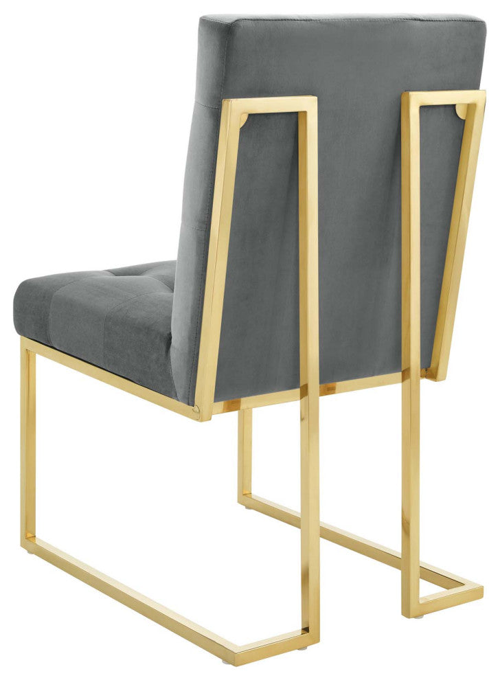 Side Dining Chair, Set of 2, Velvet, Metal, Gold Gray, Modern, Cafe Bistro